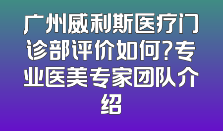 广州威利斯医疗门诊部评价如何？专业医美专家团队介绍