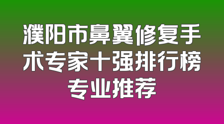 濮阳市鼻翼修复手术专家十强排行榜专业推荐