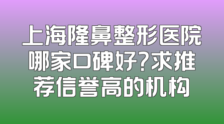 上海隆鼻整形医院哪家口碑好？求推荐信誉高的机构