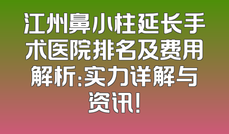 江州鼻小柱延长手术医院排名及费用解析：实力详解与资讯！