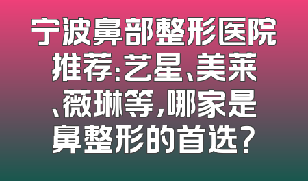 宁波鼻部整形医院推荐：艺星、美莱、薇琳等，哪家是鼻整形的首选？