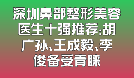 深圳鼻部整形美容医生十强推荐：胡广孙、王成毅、李俊备受青睐