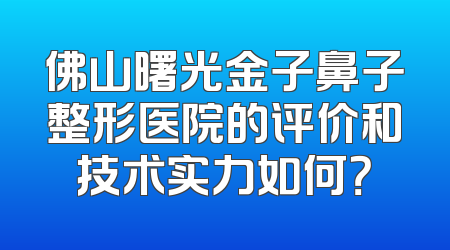 佛山曙光金子鼻子整形医院的评价和技术实力如何？