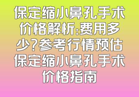 保定缩小鼻孔手术价格解析：费用多少？参考行情预估保定缩小鼻孔手术价格指南