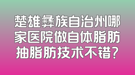楚雄彝族自治州哪家医院做自体脂肪抽脂肪技术不错？