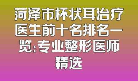 菏泽市杯状耳治疗医生前十名排名一览：专业整形医师精选