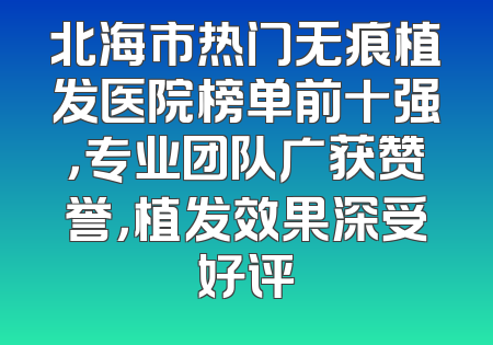 北海市热门无痕植发医院榜单前十强，专业团队广获赞誉，植发效果深受好评
