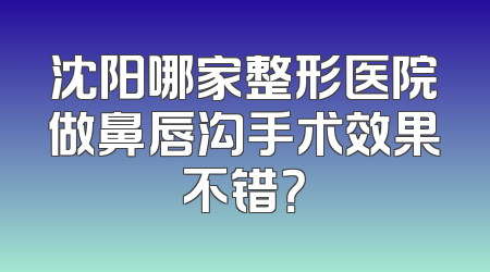 沈阳哪家整形医院做鼻唇沟手术效果不错？