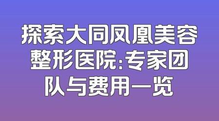 探索大同凤凰美容整形医院：专家团队与费用一览