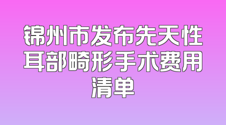 锦州市发布先天性耳部畸形手术费用清单