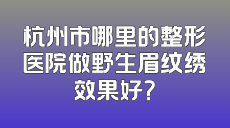杭州市哪里的整形医院做野生眉纹绣效果好？