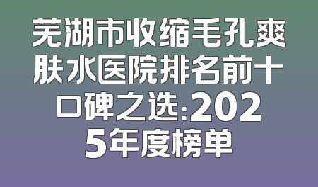 芜湖市收缩毛孔爽肤水医院排名前十口碑之选：2025年度榜单