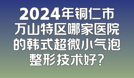 2024年铜仁市万山特区哪家医院的韩式超微小气泡整形技术好？