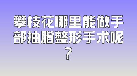 攀枝花哪里能做手部抽脂整形手术呢？