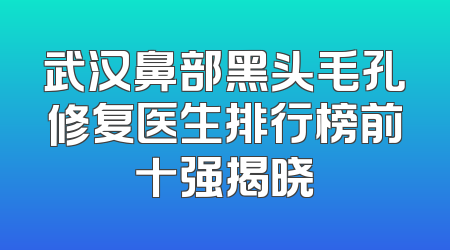 武汉鼻部黑头毛孔修复医生排行榜前十强揭晓