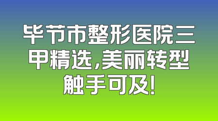 毕节市整形医院三甲精选，美丽转型触手可及！