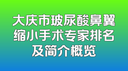 大庆市玻尿酸鼻翼缩小手术专家排名及简介概览