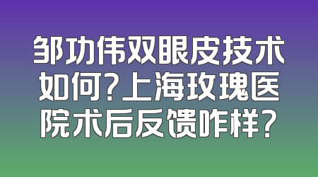 邹功伟双眼皮技术如何？上海玫瑰医院术后反馈咋样？