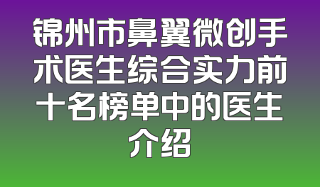 锦州市鼻翼微创手术医生综合实力前十名榜单中的医生介绍