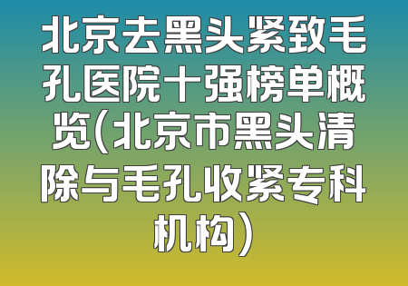 北京去黑头紧致毛孔医院十强榜单概览（北京市黑头清除与毛孔收紧专科机构）