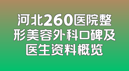 河北260医院整形美容外科口碑及医生资料概览