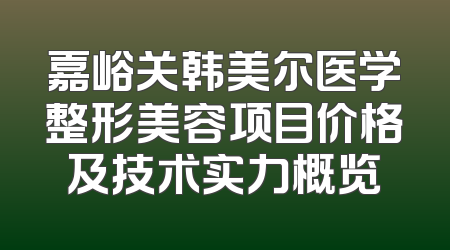 嘉峪关韩美尔医学整形美容项目价格及技术实力概览