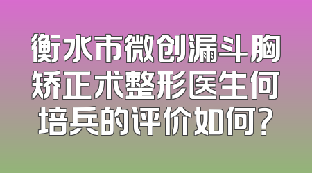 衡水市微创漏斗胸矫正术整形医生何培兵的评价如何？