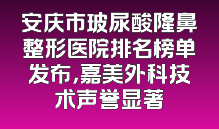 安庆市玻尿酸隆鼻整形医院排名榜单发布，嘉美外科技术声誉显著