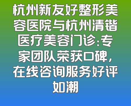 杭州新友好整形美容医院与杭州清锴医疗美容门诊：专家团队荣获口碑，在线咨询服务好评如潮