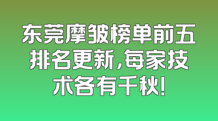 东莞摩皱榜单前五排名更新，每家技术各有千秋!