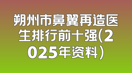 朔州市鼻翼再造医生排行前十强（2025年资料）