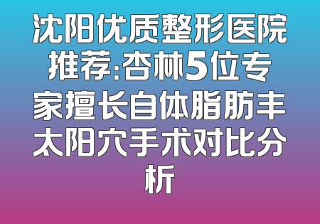 沈阳优质整形医院推荐：杏林5位专家擅长自体脂肪丰太阳穴手术对比分析