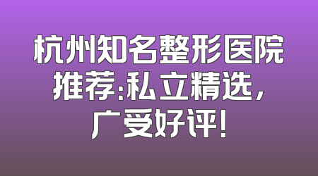 杭州知名整形医院推荐：私立精选，广受好评！