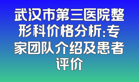 武汉市第三医院整形科价格分析：专家团队介绍及患者评价