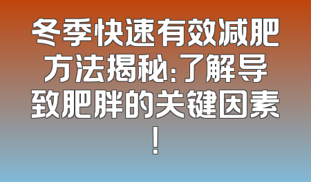 冬季快速有效减肥方法揭秘：了解导致肥胖的关键因素！