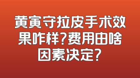 黄寅守拉皮手术效果咋样？费用由啥因素决定？