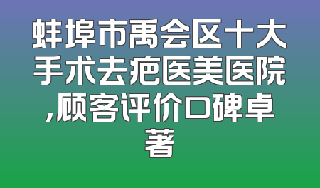 蚌埠市禹会区十大手术去疤医美医院，顾客评价口碑卓著
