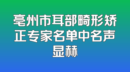 亳州市耳部畸形矫正专家名单中名声显赫
