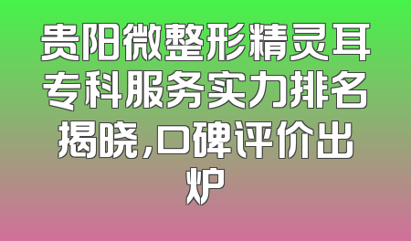 贵阳微整形精灵耳专科服务实力排名揭晓，口碑评价出炉