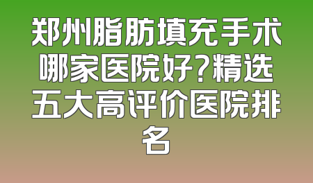 郑州脂肪填充手术哪家医院好？精选五大高评价医院排名