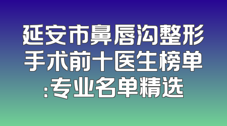 延安市鼻唇沟整形手术前十医生榜单：专业名单精选
