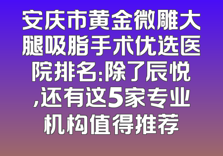 安庆市黄金微雕大腿吸脂手术优选医院排名：除了辰悦，还有这5家专业机构值得推荐