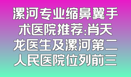 漯河专业缩鼻翼手术医院推荐：肖天龙医生及漯河第二人民医院位列前三