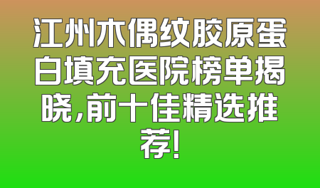 江州木偶纹胶原蛋白填充医院榜单揭晓，前十佳精选推荐！