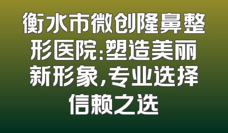 衡水市微创隆鼻整形医院：塑造美丽新形象，专业选择信赖之选