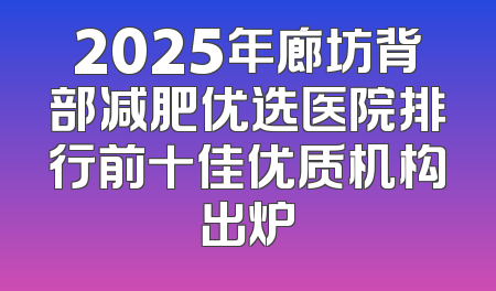2025年廊坊背部减肥优选医院排行前十佳优质机构出炉