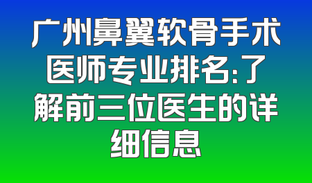 广州鼻翼软骨手术医师专业排名：了解前三位医生的详细信息
