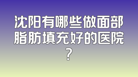 沈阳有哪些做面部脂肪填充好的医院？