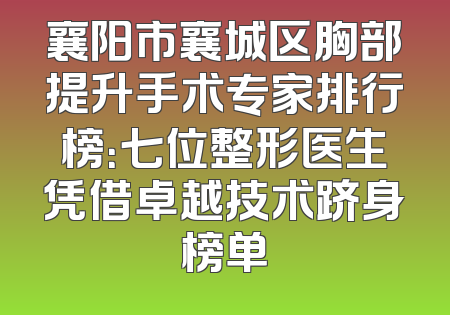 襄阳市襄城区胸部提升手术专家排行榜：七位整形医生凭借卓越技术跻身榜单