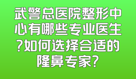武警总医院整形中心有哪些专业医生？如何选择合适的隆鼻专家？